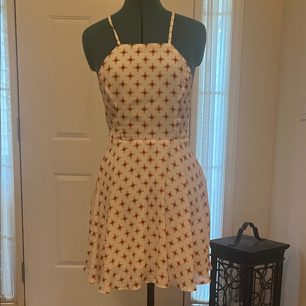 Lulu's White and Orange Star Pattern Mini Dress